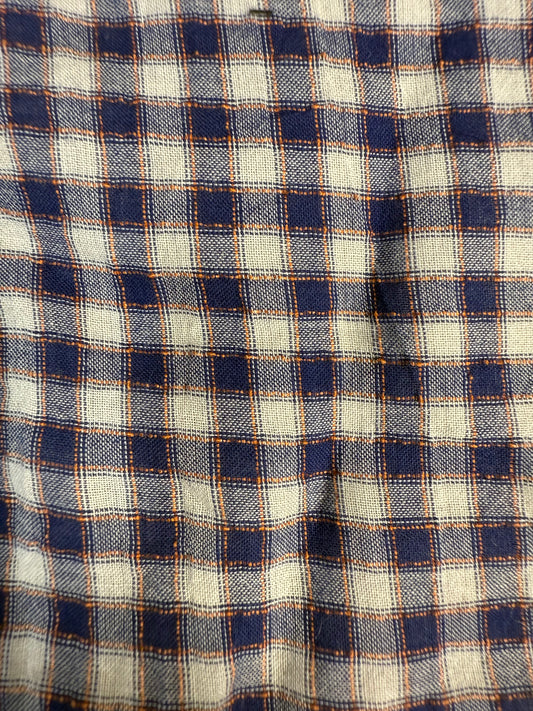 Blue White Orange Ditsy Gingham Sheer Cotton Voile  "Potato Farm"
