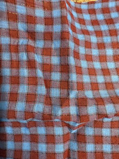 Rust Red Blue Checker Gingham Plaid Sheer Cotton Voile "Berry Farm"