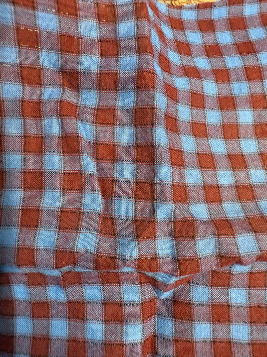 Rust Red Blue Checker Gingham Plaid Sheer Cotton Voile "Berry Farm"