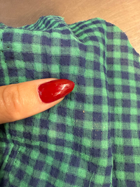 Green Blue Ditsy Gingham Plaid Sheer Cotton Voile "Spinach Farm"
