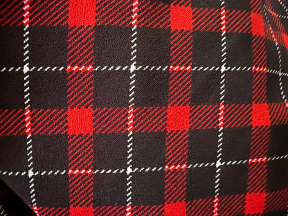 Black White Red Plaid Polyester Spandex Crepe Knit "Night Cap"