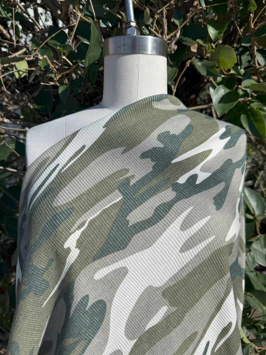 Green White Gray  Black Camo Cotton Rib Knit "GI Jessica"