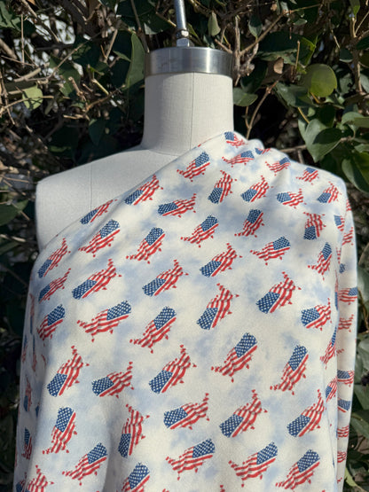 White Red Blue patriotic Star Stripe USA Polyester Spandex Ponte Knit "United Dream"
