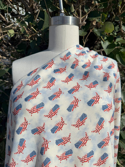 White Red Blue patriotic Star Stripe USA Polyester Spandex Ponte Knit "United Dream"