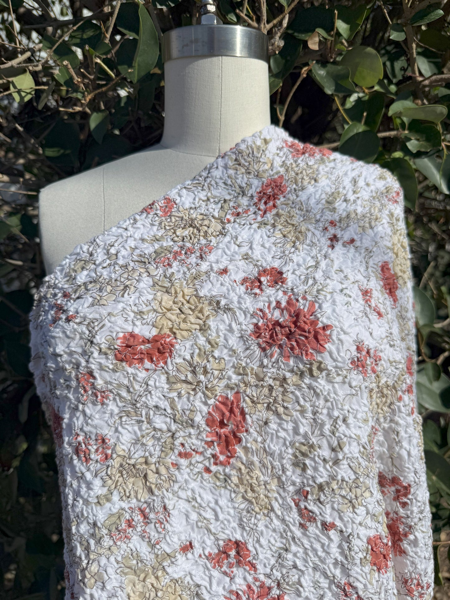 Floral Smocked Textured Yellow Beige Red Black Rust Vintage Cotton Jersey Knit "Crinkle & Bloom"