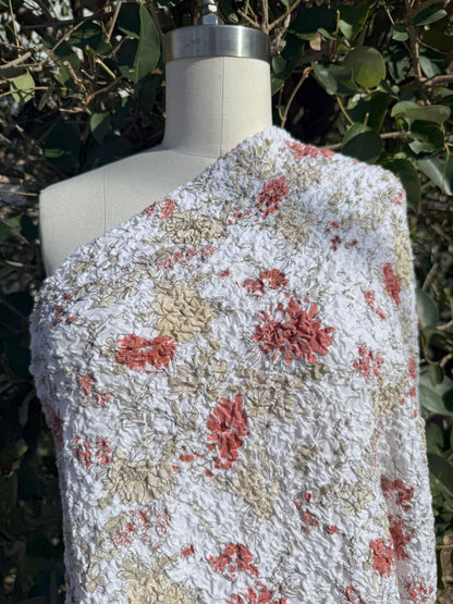 Floral Smocked Textured Yellow Beige Red Black Rust Vintage Cotton Jersey Knit "Crinkle & Bloom"