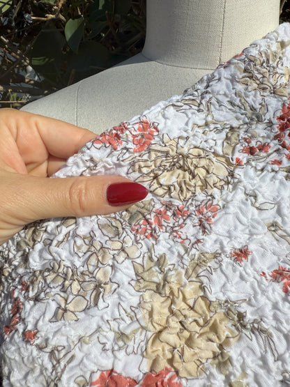 Floral Smocked Textured Yellow Beige Red Black Rust Vintage Cotton Jersey Knit "Crinkle & Bloom"