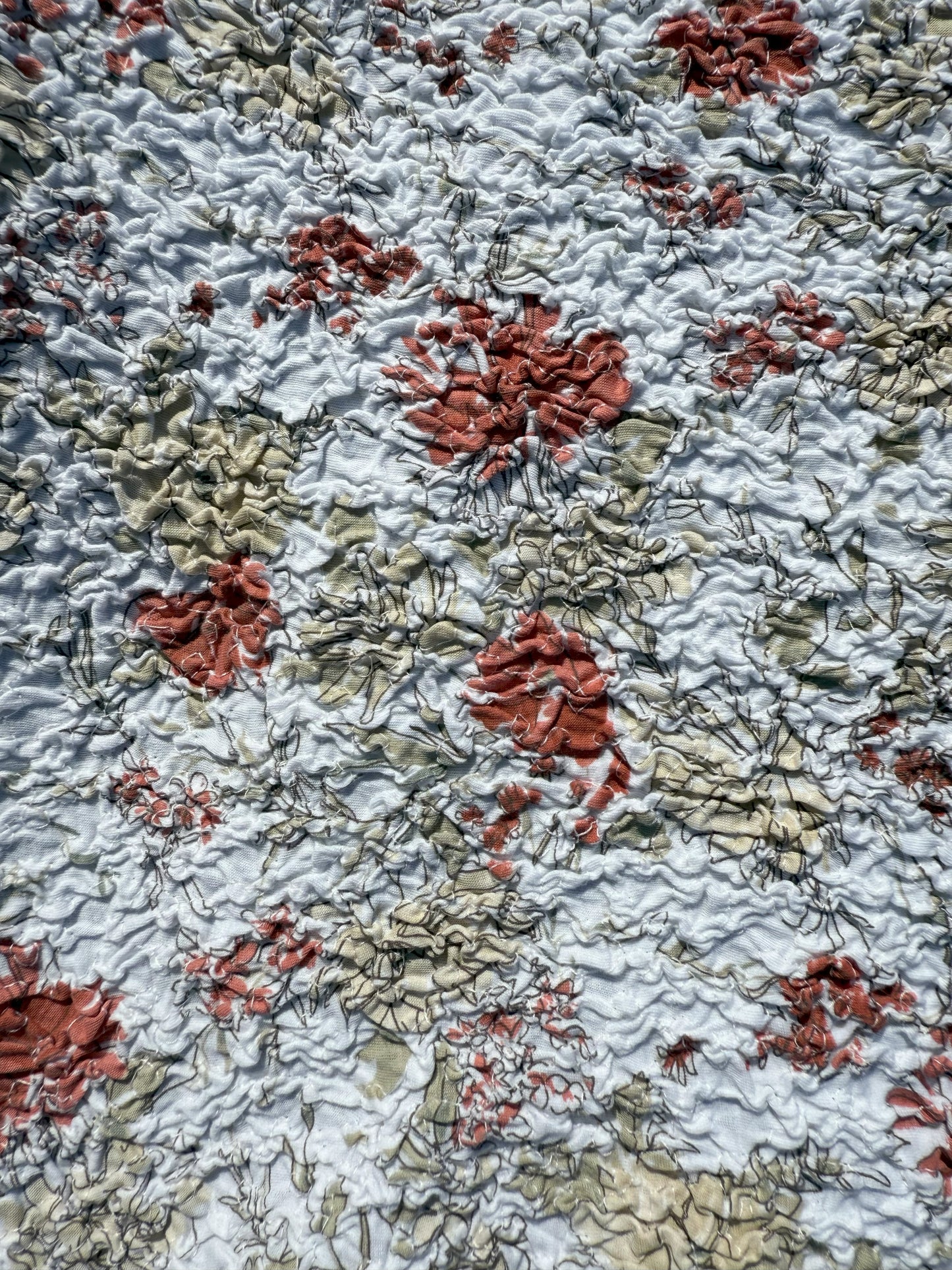 Floral Smocked Textured Yellow Beige Red Black Rust Vintage Cotton Jersey Knit "Crinkle & Bloom"