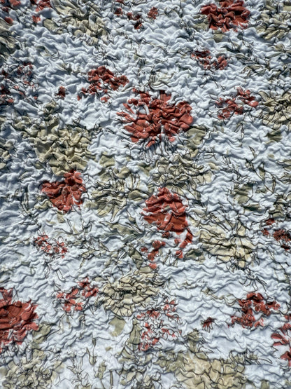 Floral Smocked Textured Yellow Beige Red Black Rust Vintage Cotton Jersey Knit "Crinkle & Bloom"