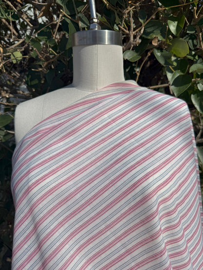 Pink Blue White Thin Stripe Lightweight Sheer Vintage Cotton Voile "Ballet Rodeo"