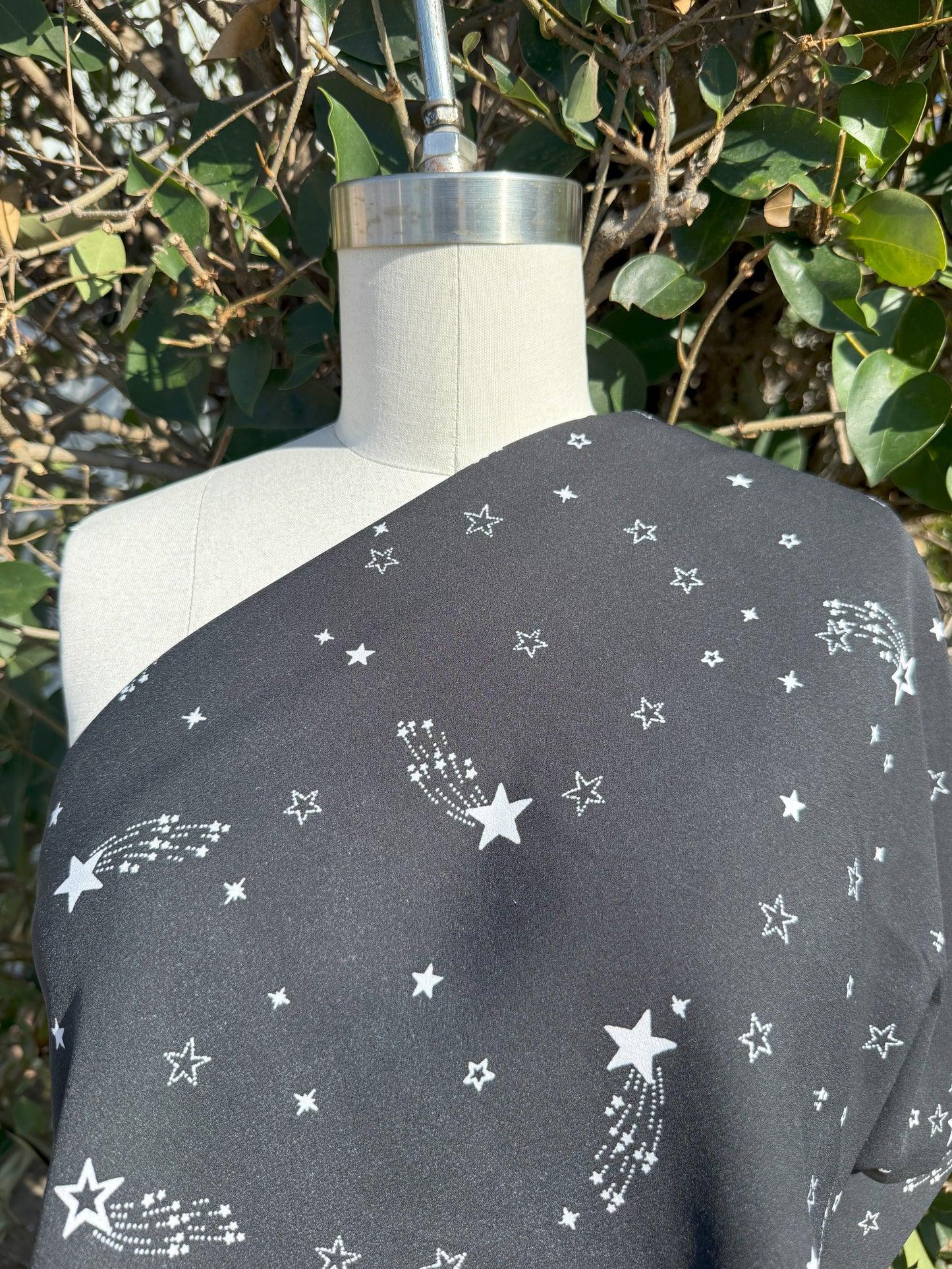 Black White Star Polyester Crepe Woven "Just Wishin' "