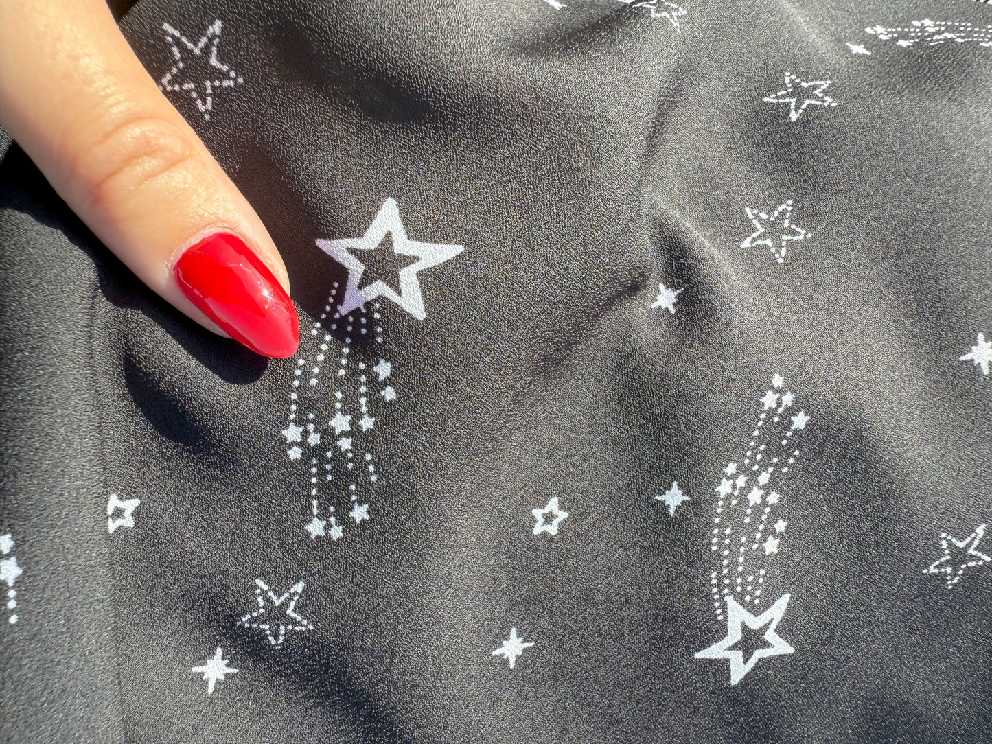 Black White Star Polyester Crepe Woven "Just Wishin' "