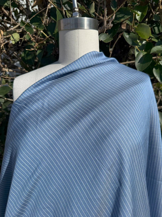 Blue White Stripe Pinstripe Rayon Challis Woven "Summer Porch Stripe"