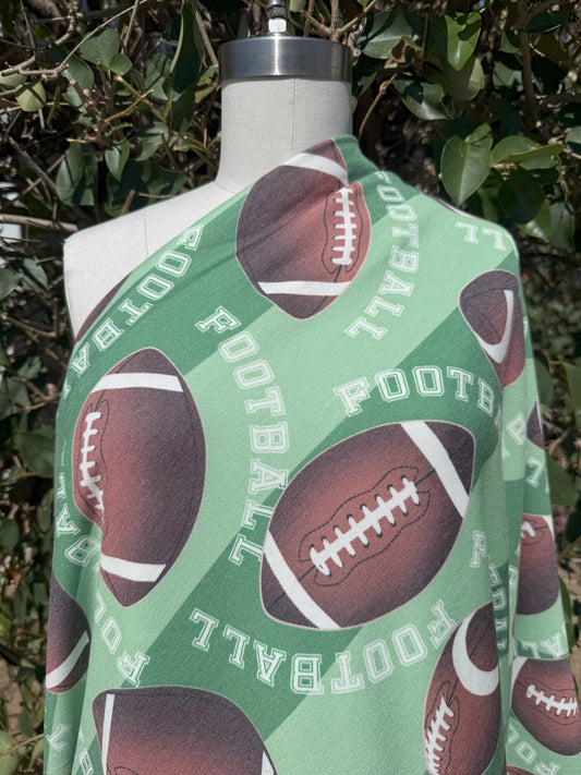 Green Brown Football Print Cotton Spandex French Terry Jersey Knit "Touchdown "