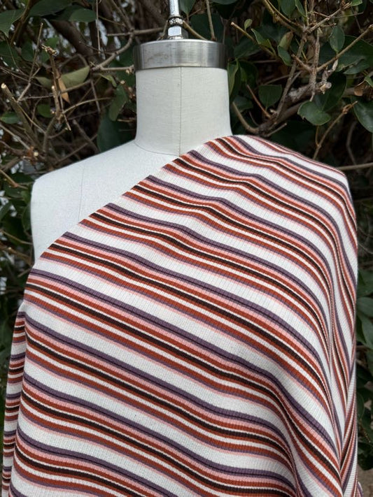 Purple Pink Red Black Cream Striped Cotton Spandex Rib Knit "Sunset Skate"