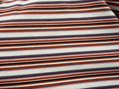 Purple Pink Red Black Cream Striped Cotton Spandex Rib Knit "Sunset Skate"