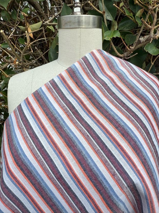 Orange Blue White Navy Maroon Stripe Cotton "Bertie's Home"