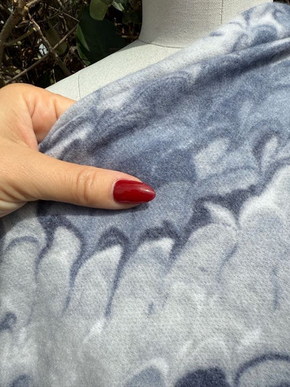 Blue White Marbled Brush French Terry Fleece Rayon Spandex Knit "Cozy Marble"