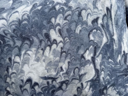 Blue White Marbled Brush French Terry Fleece Rayon Spandex Knit "Cozy Marble"