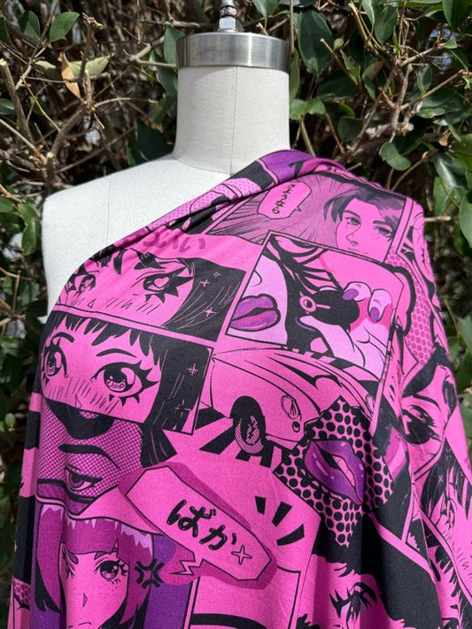 Pink Black Anime Panels Eyes Lips Dots Polyester Spandex Jersey "Anime Eyes"
