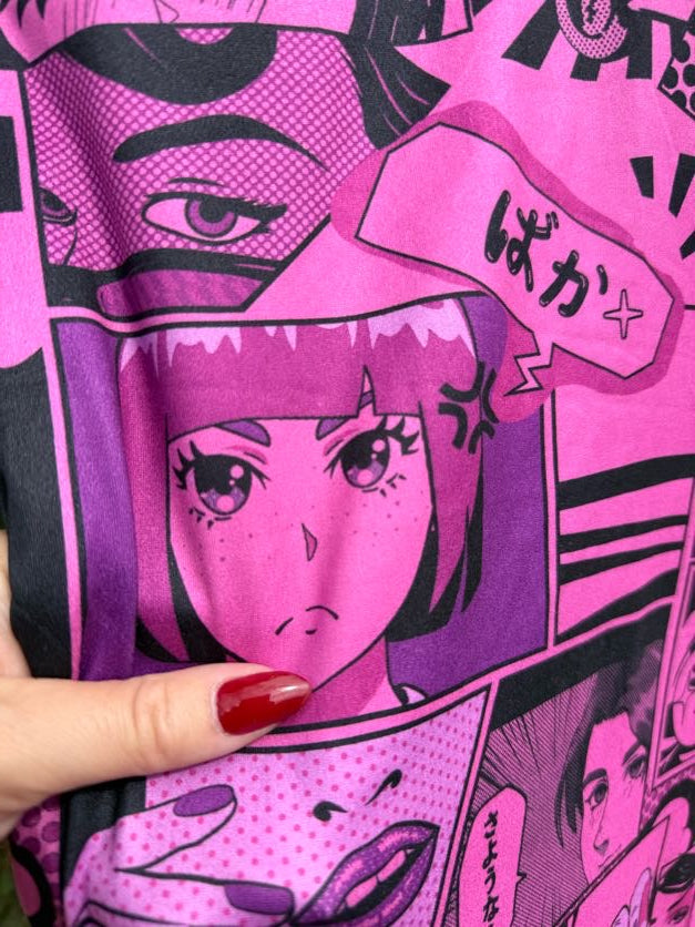 Pink Black Anime Panels Eyes Lips Dots Polyester Spandex Jersey "Anime Eyes"
