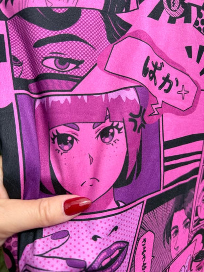 Pink Black Anime Panels Eyes Lips Dots Polyester Spandex Jersey "Anime Eyes"