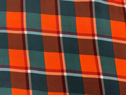 Orange Teal  Plaid Rayon Challis Woven “Heather in the Meadow"