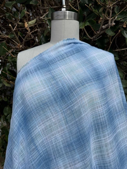 Blue White Threadbare Plaid Cotton Gauze "Frosted Panes"