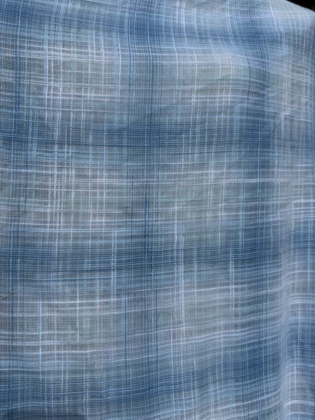 Blue White Threadbare Plaid Cotton Gauze "Frosted Panes"