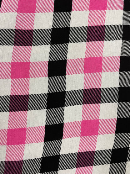 Black Pink White Plaid Soft Rayon Crepe "Warped Tour Girly"