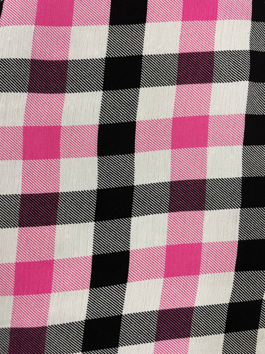 Black Pink White Plaid Soft Rayon Crepe "Warped Tour Girly"