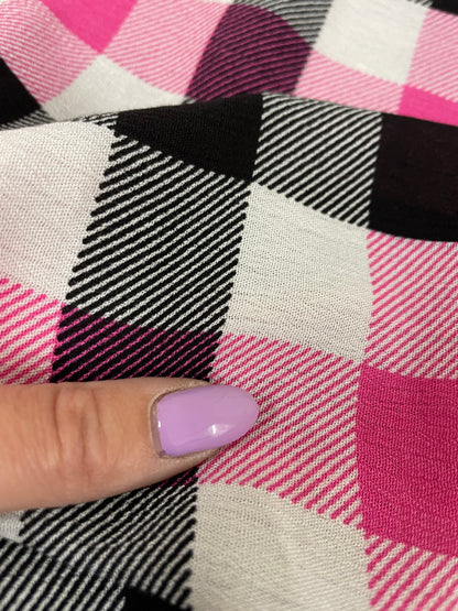 Black Pink White Plaid Soft Rayon Crepe "Warped Tour Girly"