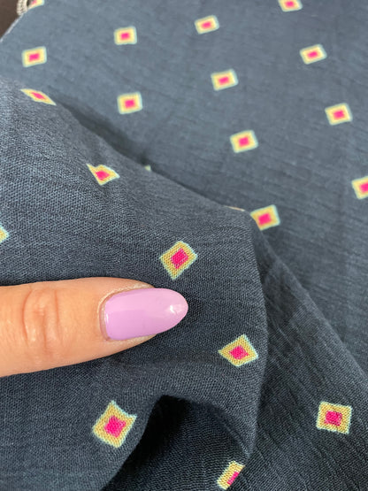 Blue Pink Minimal Diamond Print Soft Rayon Crepe " Diamond Deal"