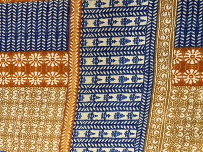 Blue Rust Yellow Gold Block Print Style Soft Rayon Crepe " Block Summer"