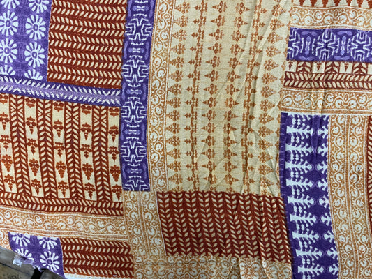 Purple Rust Yellow Gold Block Print Style Soft Rayon Crepe "Royal Block"