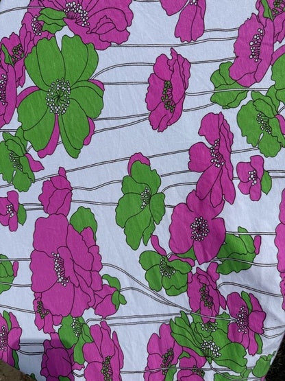 Green Purple White Black Large floral Cotton Jersey "Retro Alice Garden"