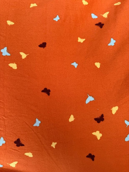 Orange Light Blue Yellow Brown Ditsy Butterfly Brushed Polyester Spandex Jersey Knit "Autumn Wings"