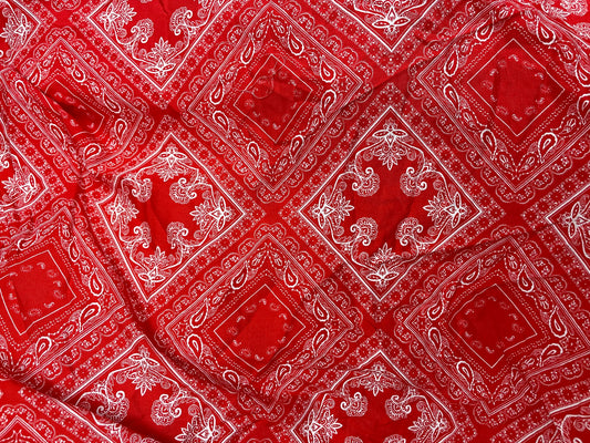 Red White Paisley Bandana SouthWest Rayon Challis "Ruby Rodeo"