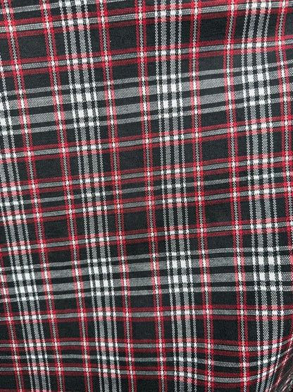 Black Red White Plaid Polyester Spandex Ponte Knit "Skater Girl"