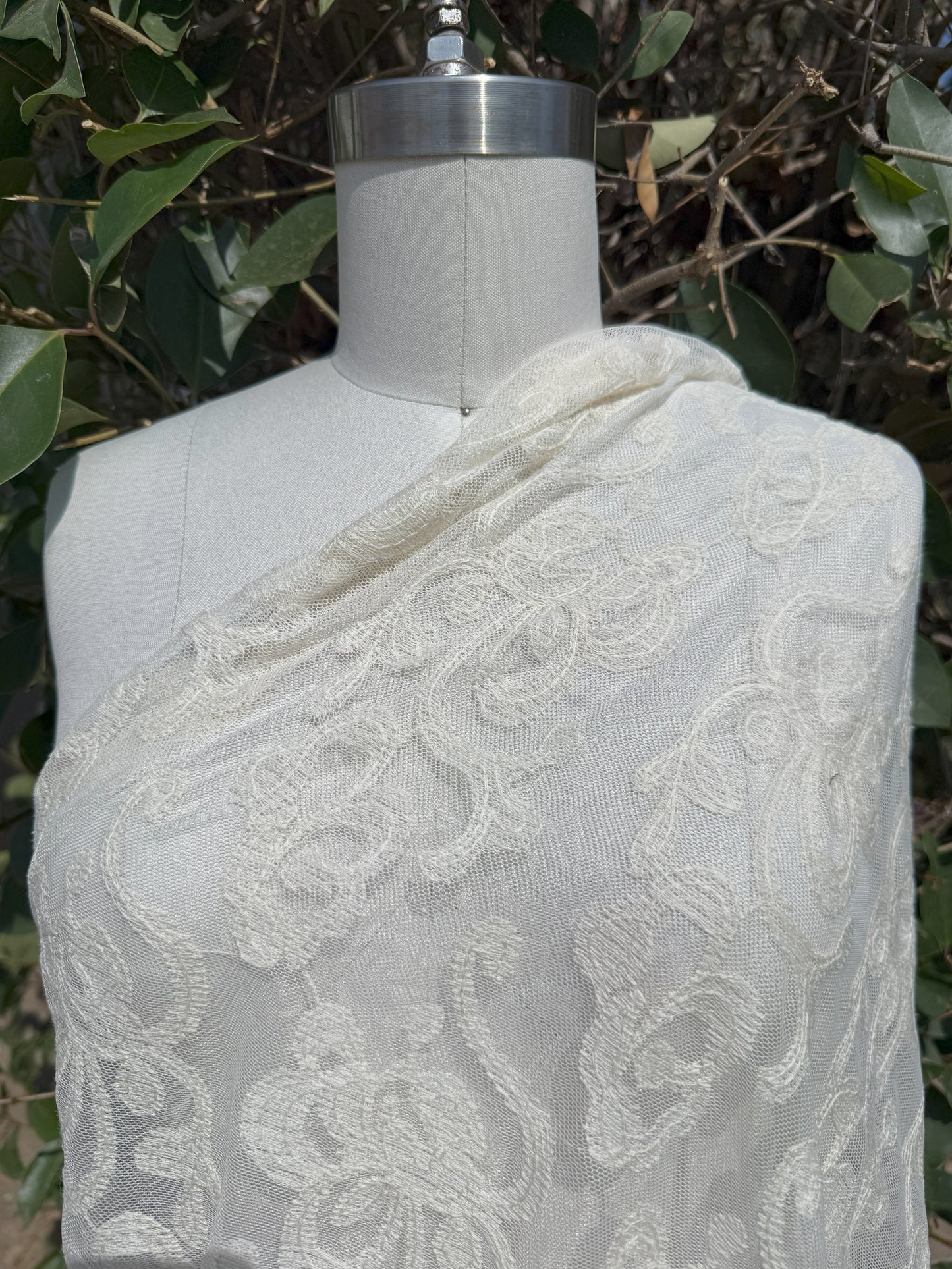 Ivory Embroidered Micro Mesh Lace Cotton Nylon Spandex Knit "Chapel Filigree"