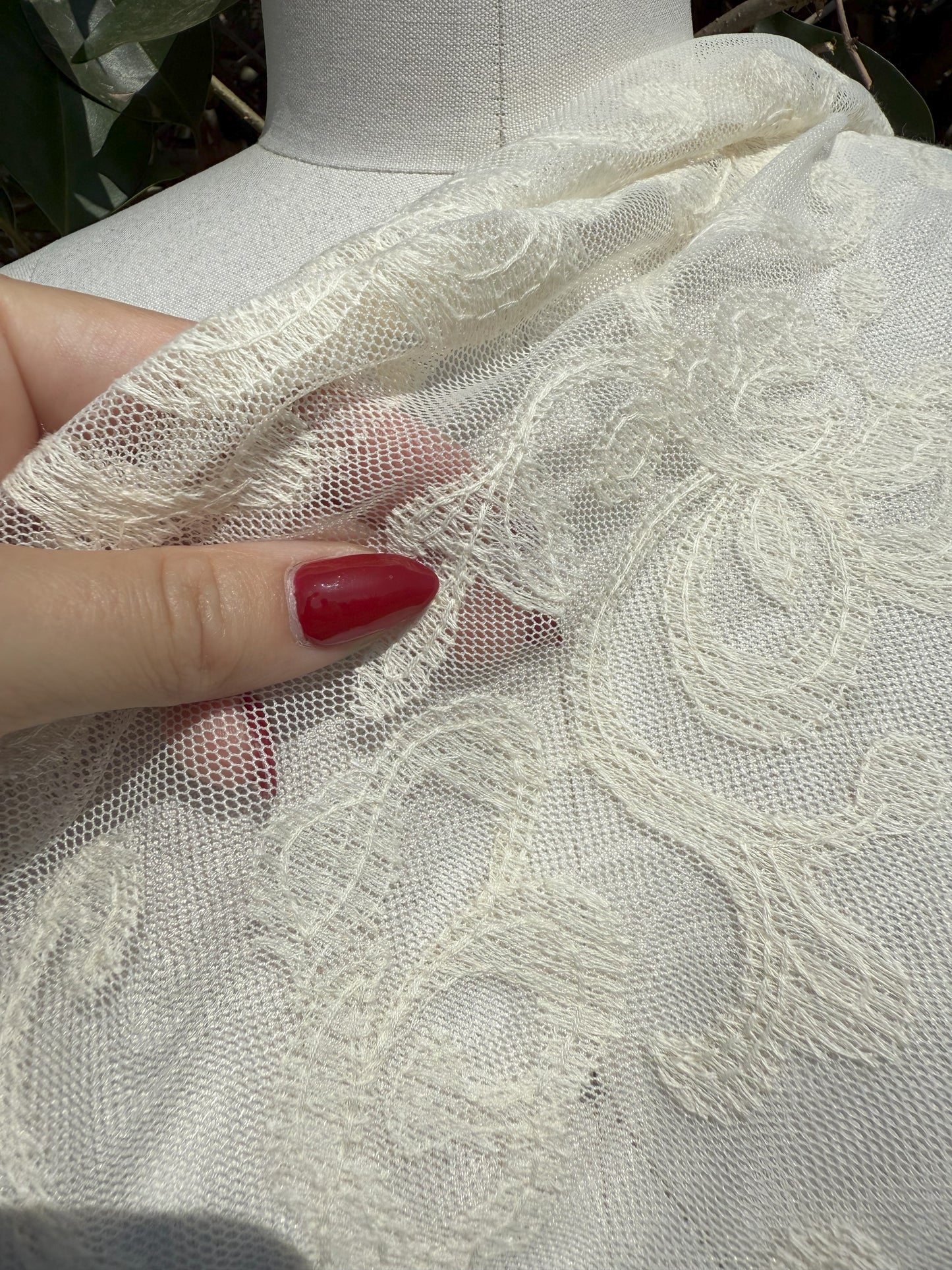 Ivory Embroidered Micro Mesh Lace Cotton Nylon Spandex Knit "Chapel Filigree"