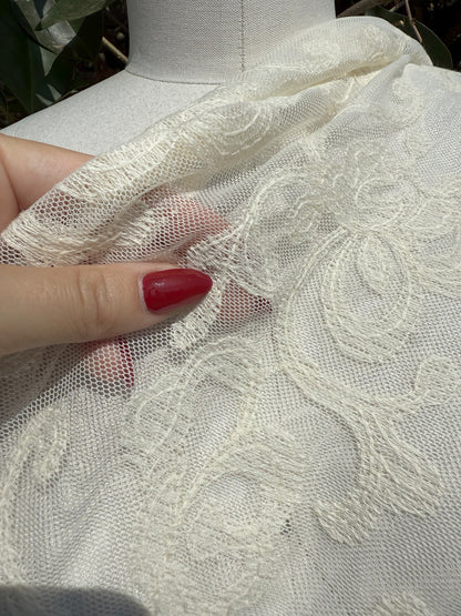 Ivory Embroidered Micro Mesh Lace Cotton Nylon Spandex Knit "Chapel Filigree"