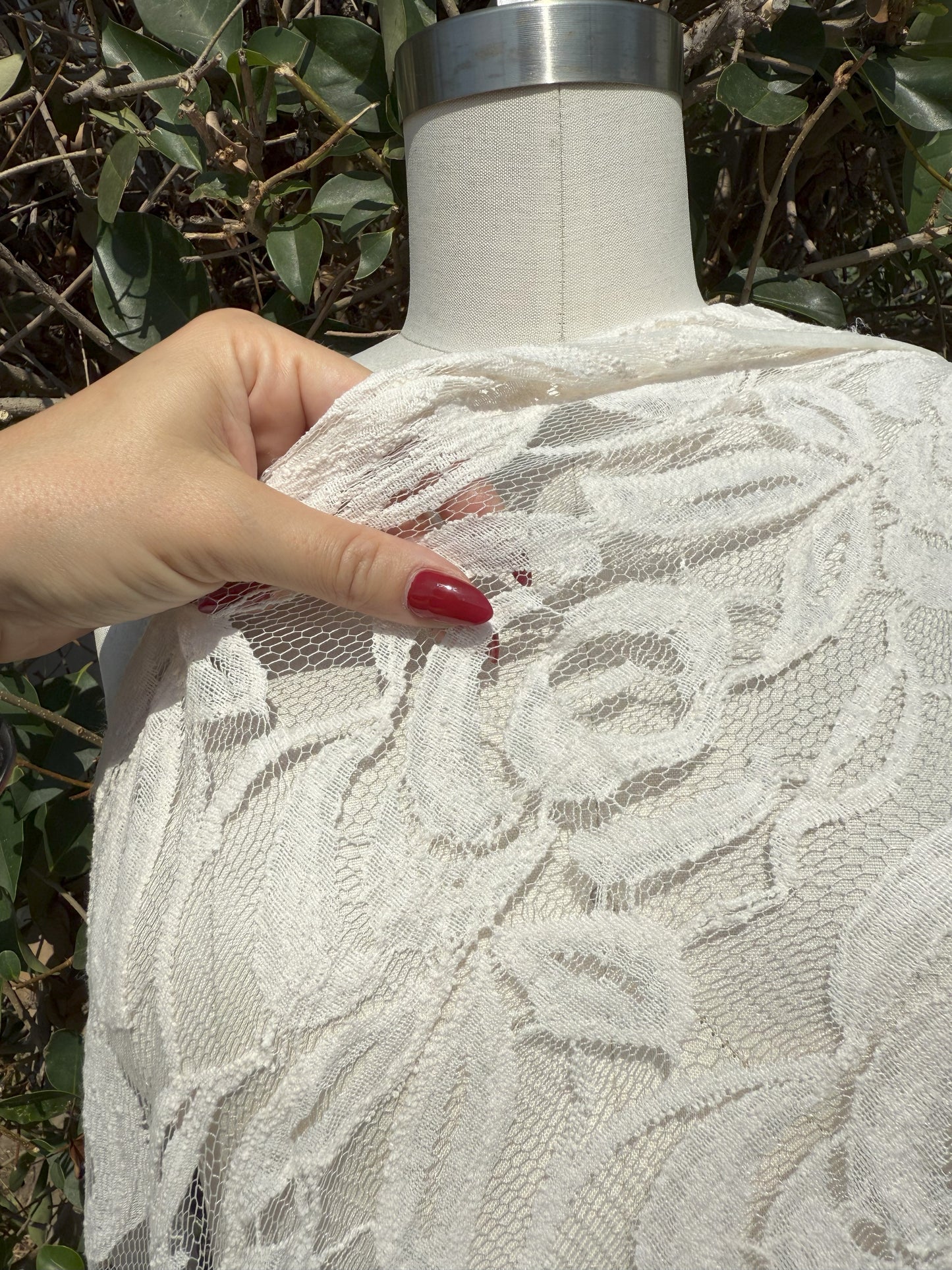 Ivory Embroidered Micro Mesh Lace Cotton Nylon Spandex Knit "Chapel Filigree"