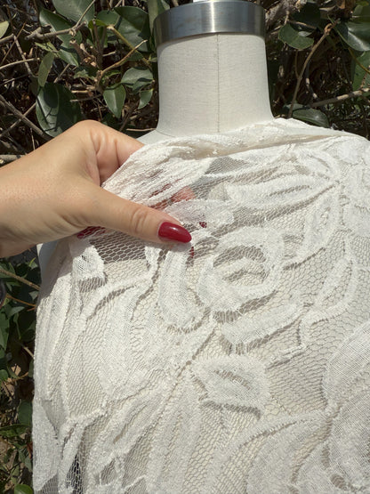 Ivory Embroidered Micro Mesh Lace Cotton Nylon Spandex Knit "Chapel Filigree"