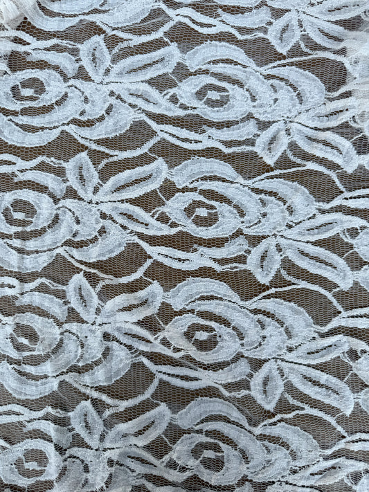 Cream Ivory Large Rose Mesh Tulle Lace Cotton Polyester Spandex "Prairie Clouds"