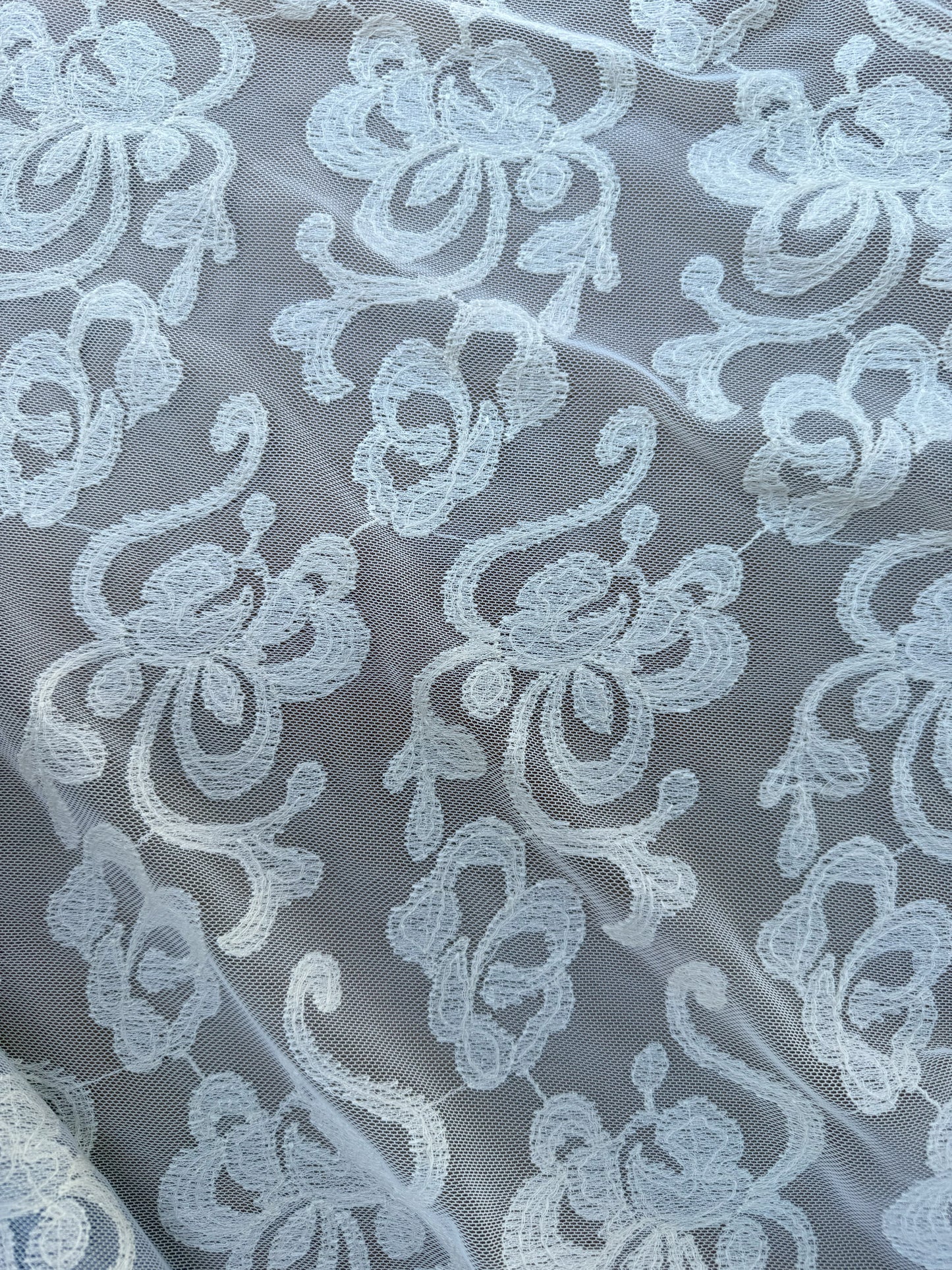 Ivory Embroidered Micro Mesh Lace Cotton Nylon Spandex Knit "Chapel Filigree"