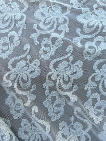 Ivory Embroidered Micro Mesh Lace Cotton Nylon Spandex Knit "Chapel Filigree"