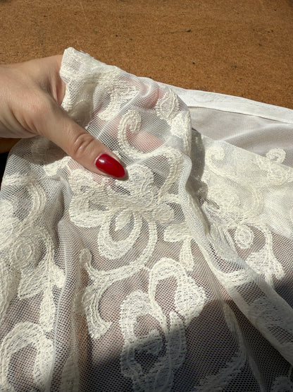 Ivory Embroidered Micro Mesh Lace Cotton Nylon Spandex Knit "Chapel Filigree"