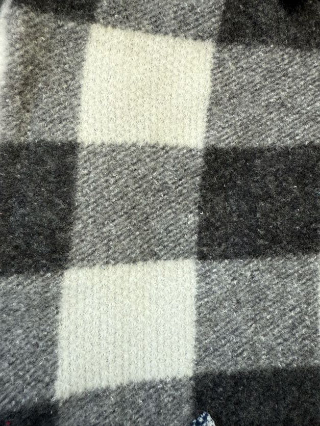 Black White Square Plaid Gingham Brush Hacci Polyester Blend Knit "Bailey's Blanket"