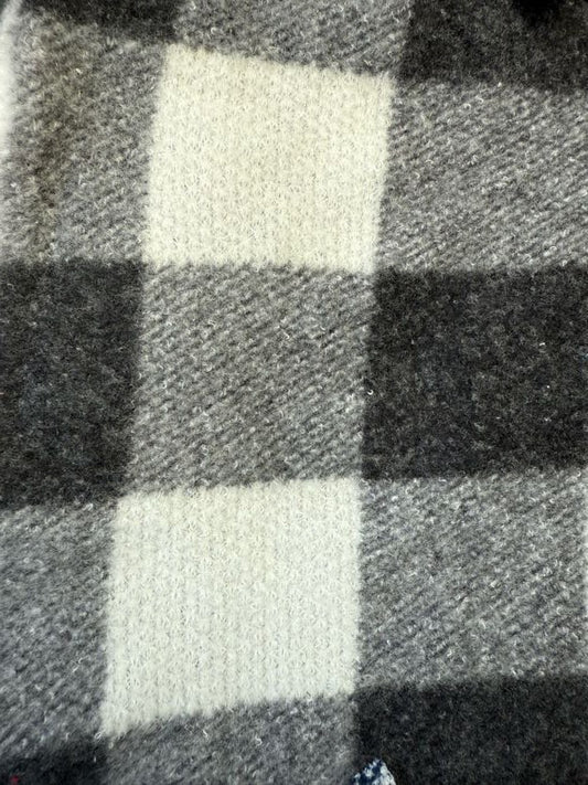 Black White Square Plaid Gingham Brush Hacci Polyester Blend Knit "Bailey's Blanket"
